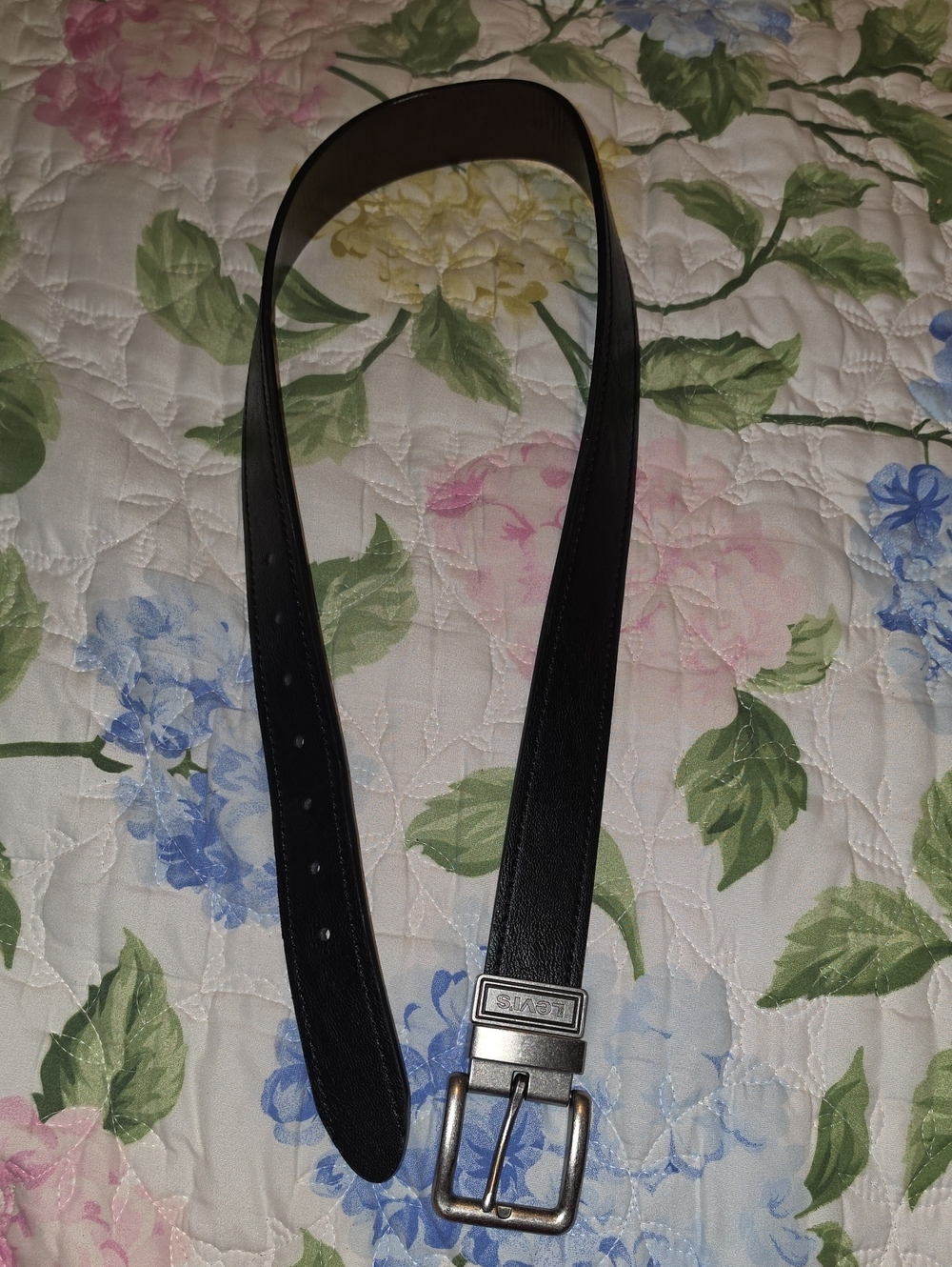 Men's Black Leather Belt with Metal Buckle